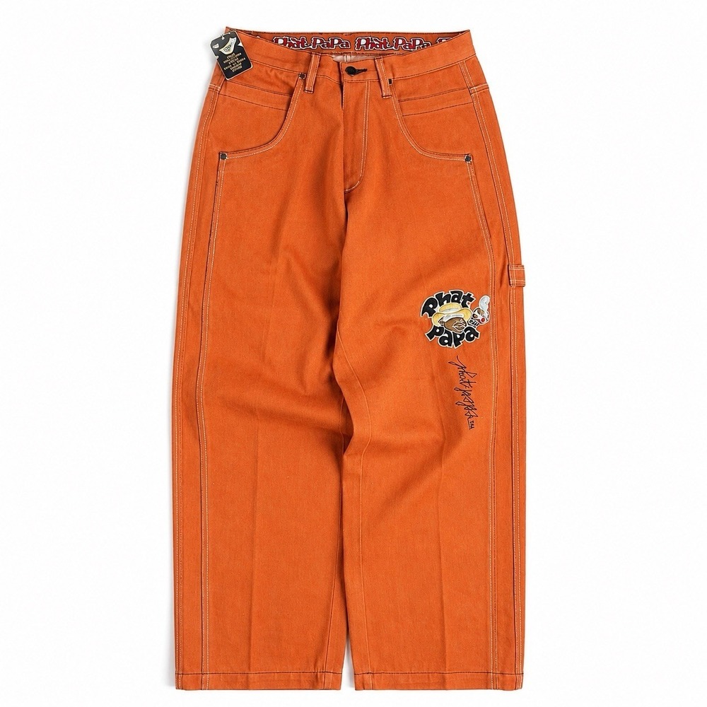 Vintage Y2K Diss Jeans Mens 32x32 Orange Denim Phat Papa Embroidered Baggy